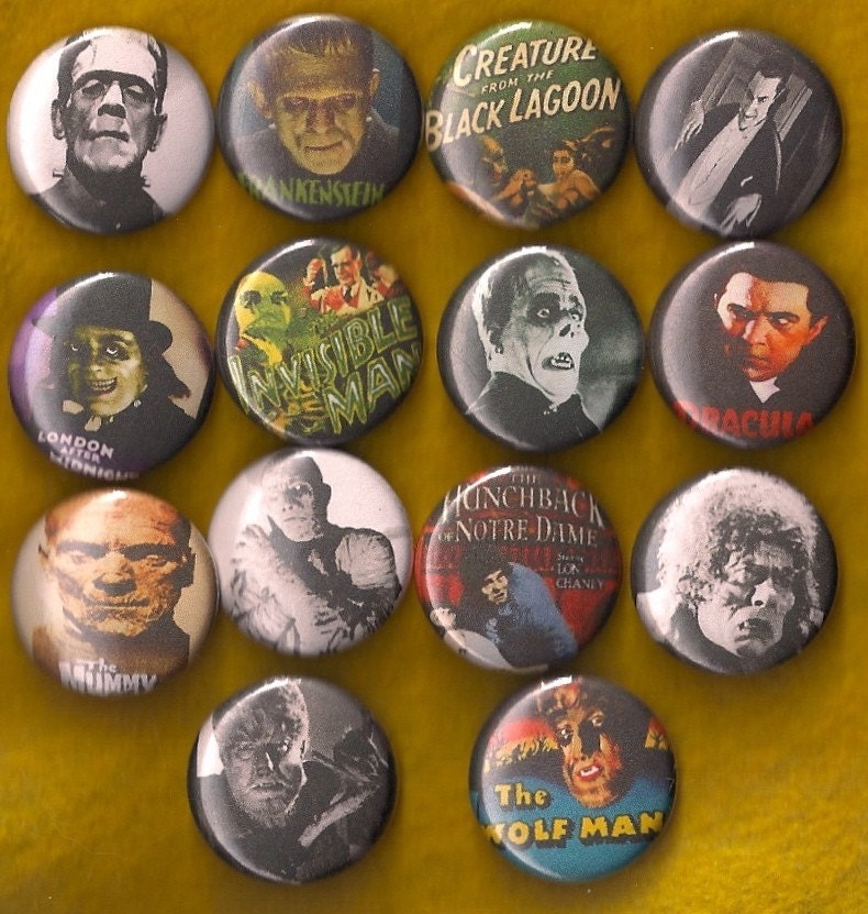 Classic Horror Movie Famous Monsters Set 14 pin-back buttons badges