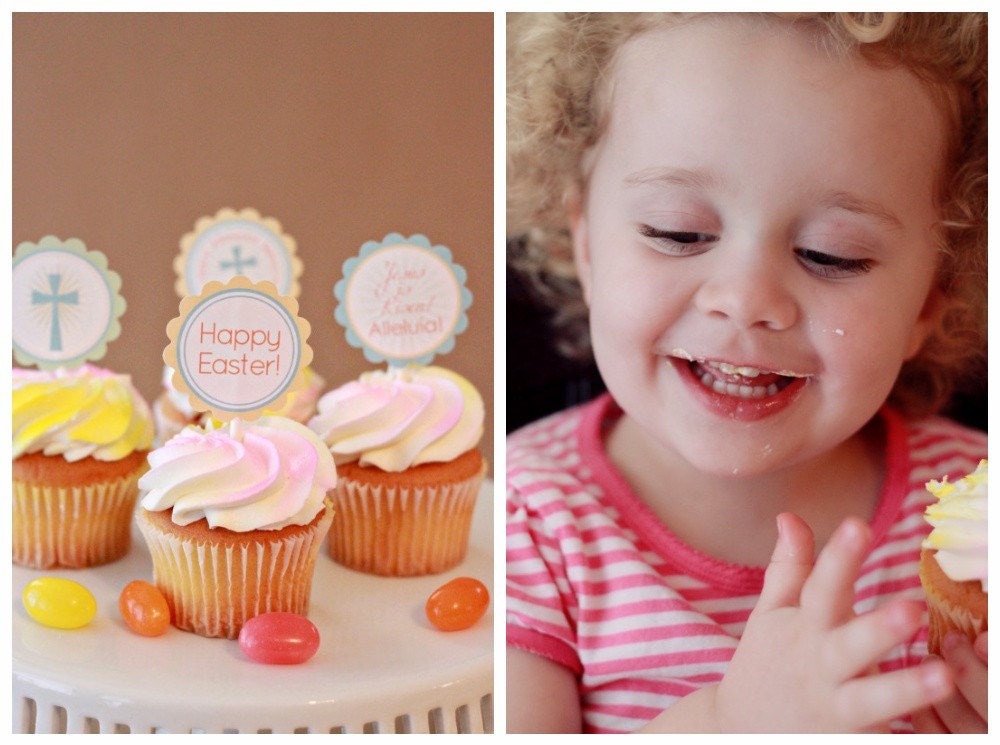 Instant Download-Easter Cupcake Toppers/Circle Labels: Jesus is Risen- Printable PDF