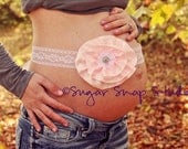 Custom Maternity Photography Prop Belly Band - Maternity Belt - Vintage Flower- Photo Prop -Light Pink and Lace