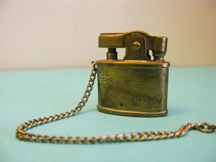 Vintage Brass Pocket Lighter with Fob Chain. Made by aliceteeple