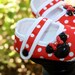DiSNeYLaND Here We Come, BaBY BLiNG Crib Shoes- Red & White Polka DoT w/ Minnie Mouse Resins and  a black rhinestone- in 4 diff infant sizes