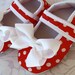 ADoRaBLe- Mary Jane Crib Shoes Red & White Polka DoT w/ WHITE Bows and a Crystal rhinestone on the Buckle- in 4 diff infant sizes