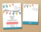 gymnastics & flags // birthday invitation and thank you card