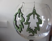 Recycled Leather Light Green Leaf Cut Out Earrings