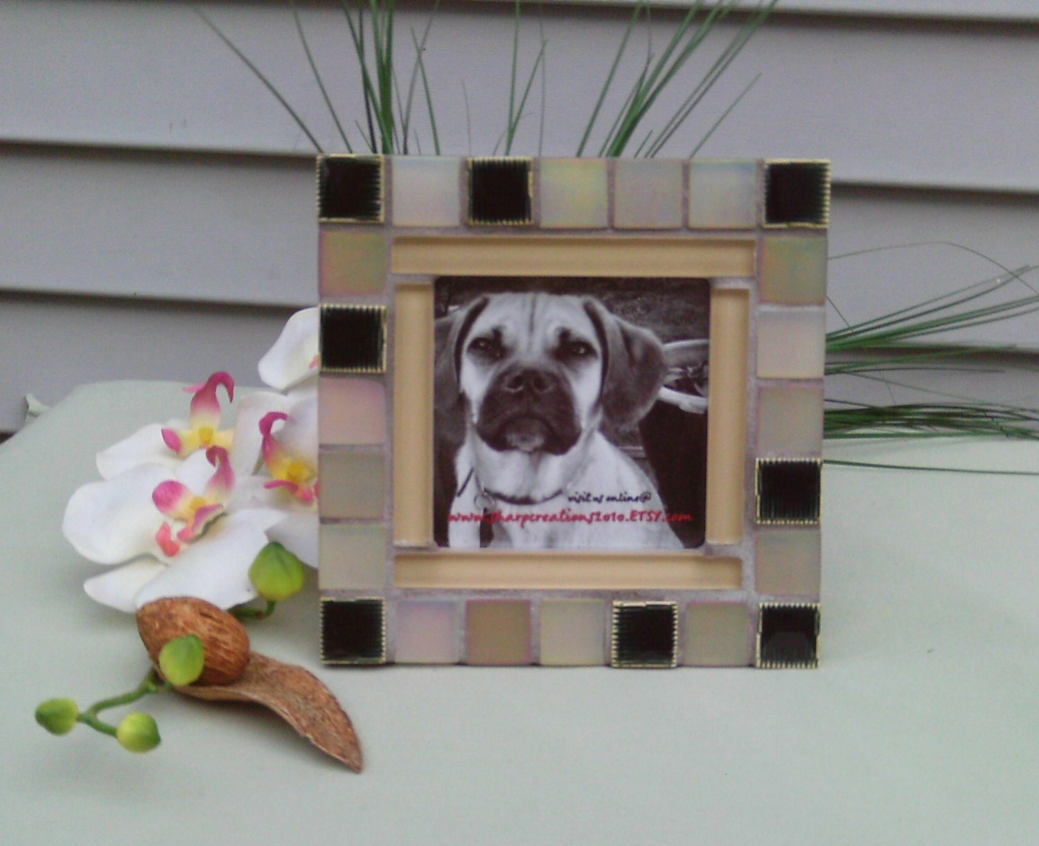 mosaic picture frame ----- Great Gift Idea-------holds a 4"x4" photo