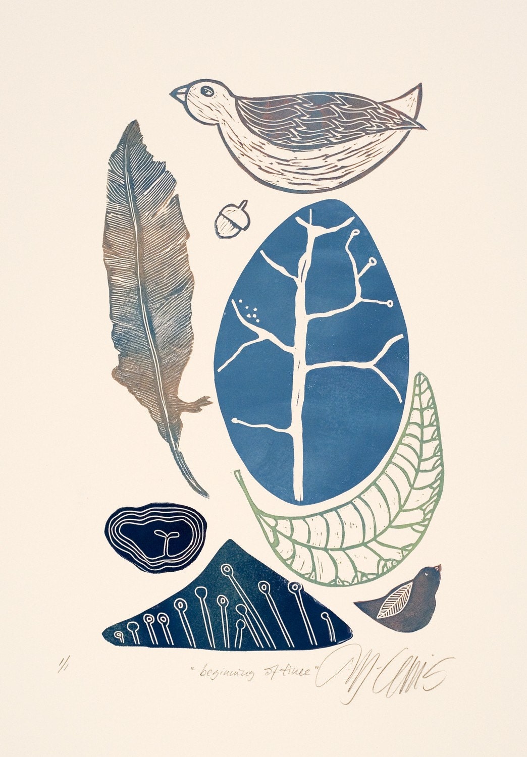 Beginning of Time, a handpulled color linocut by Mariann Johansen-Ellis