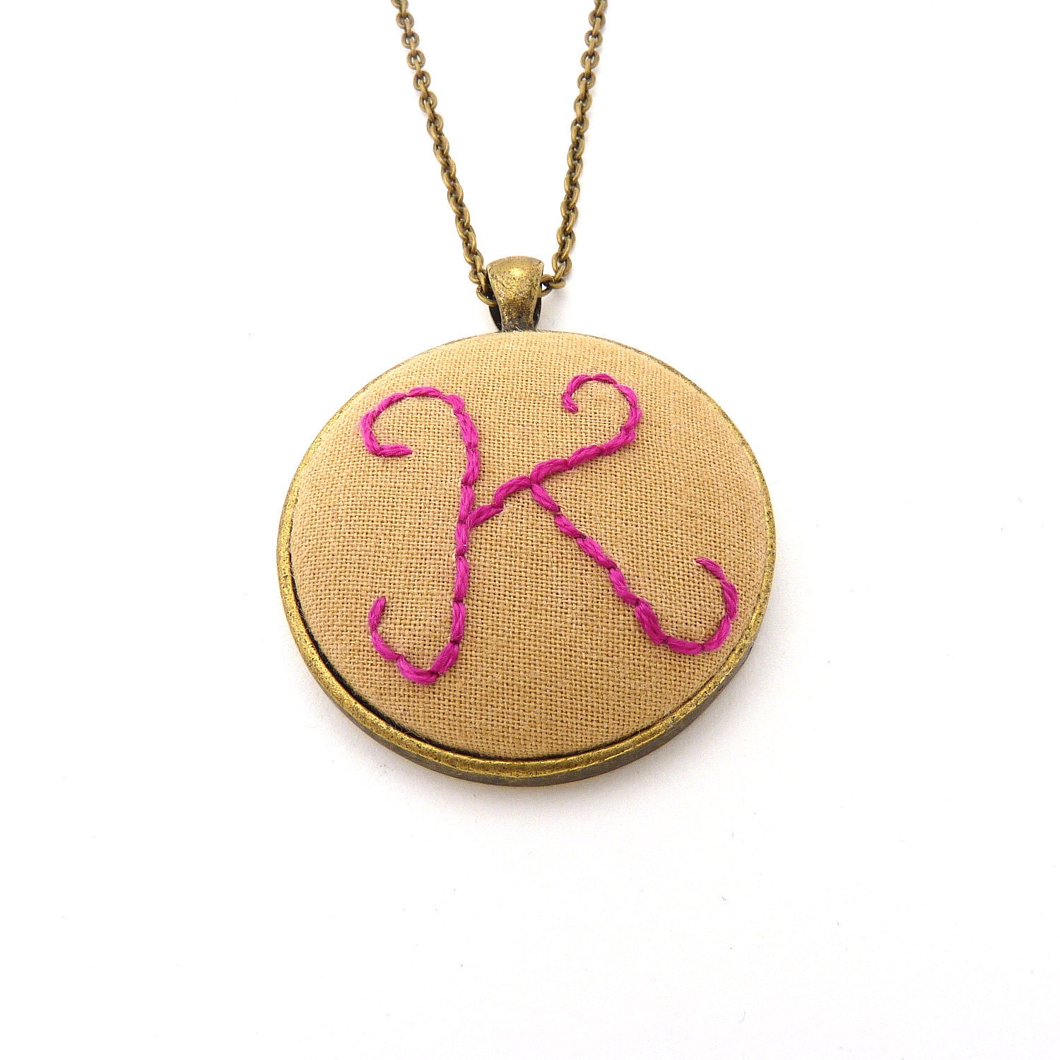Custom Initial Necklace Taupe & Fuchsia