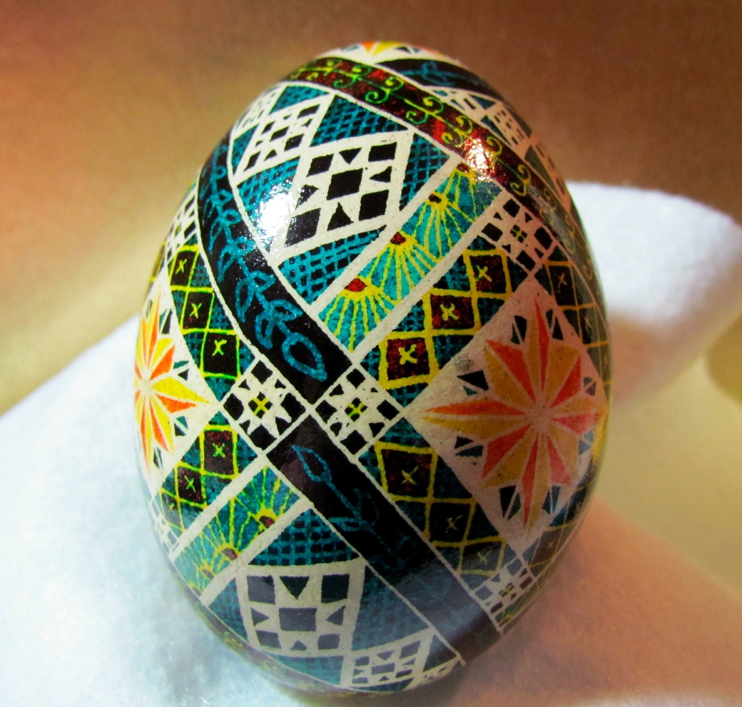 Egg, Pysanka, Ukrainian Easter Egg, Batik decorated Goose egg, Summer Days Ukrainian Dyed Goose Egg