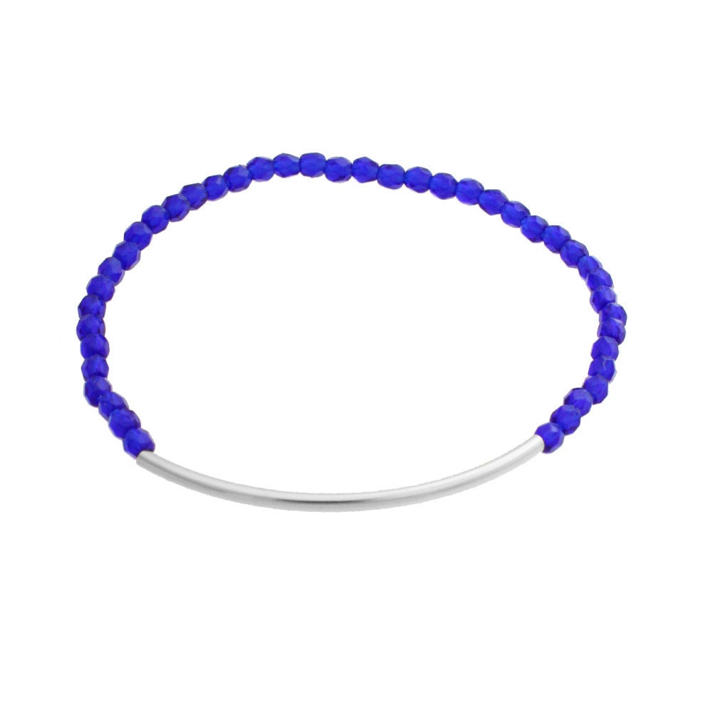 Blue Bracelet - Silver Bar Bracelet - Cobalt Blue