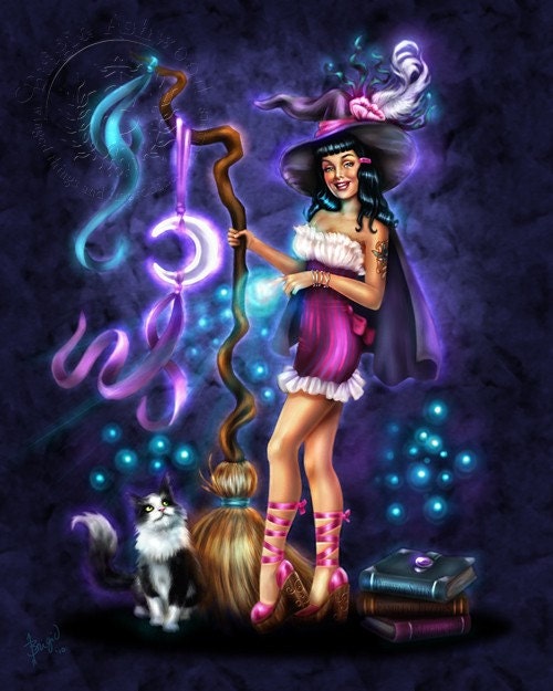 WITCHEN KITSCH - pin up witch signed art print - BRIGID ASHWOOD