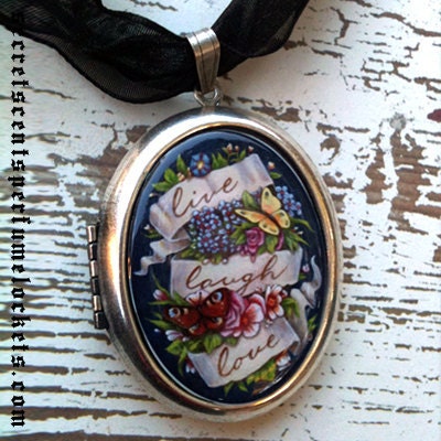 Perfume Locket Pendant  - Vintage Romance 'Live, Laugh, Love'