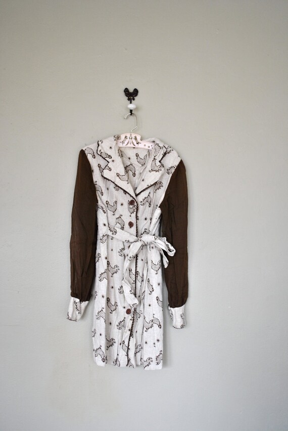 LAST DAY Vintage Childrens Dress / 1950s 1960s Little Girls Dress / Brown and White Animal Print / Vintage Kids Dress