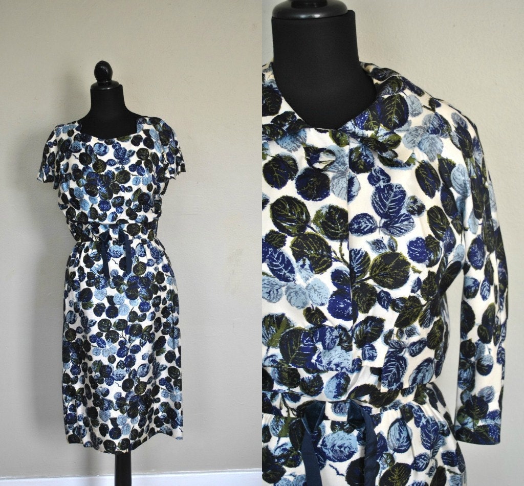 LAST DAY 1960s Dress / Floral Dress / Blue and White Flower Dress / Blue Floral Mad Men Styled Dress Vintage Blue and White Flowers