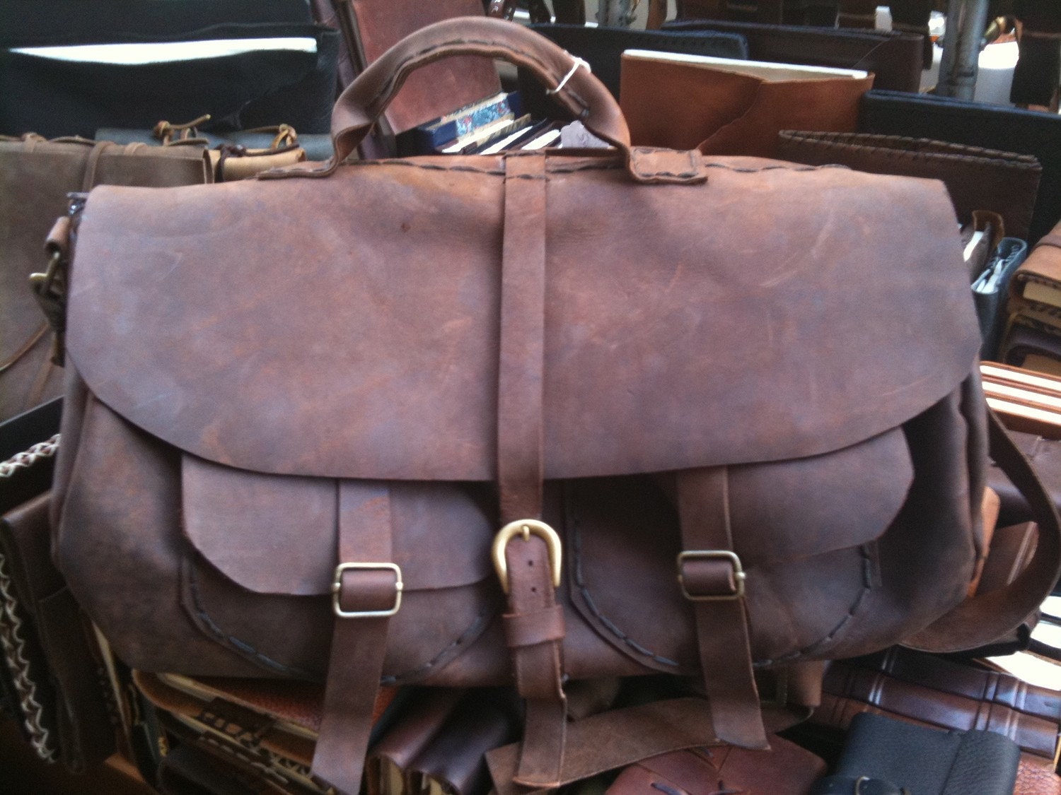 Leather cabin bag - tough leather travel bag sports gym holdall outdoor travel bag - hand sewn by Aixa - LUSCIOUSLEATHERNYC