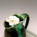 White Wild Rose Handmade Pottery Pitcher Emerald Green