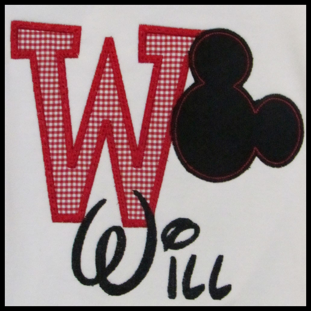 Boys, Long or Short Sleeve, Mickey Mouse, Appliqued Letter, Shirt or Onesie, YOU DESIGN, Birthday, Disney Vacation