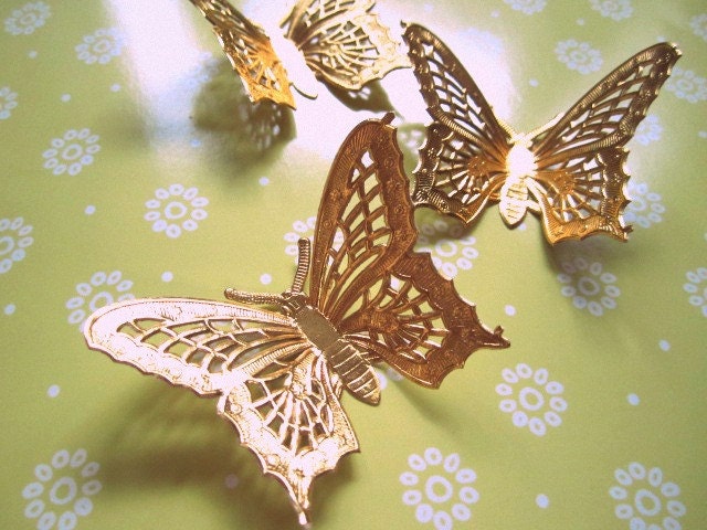 Paper Butterfly Decoration, Vintage Paper Ephemera, Butterflies, Die Cut, Metallic Paper, Set of 12