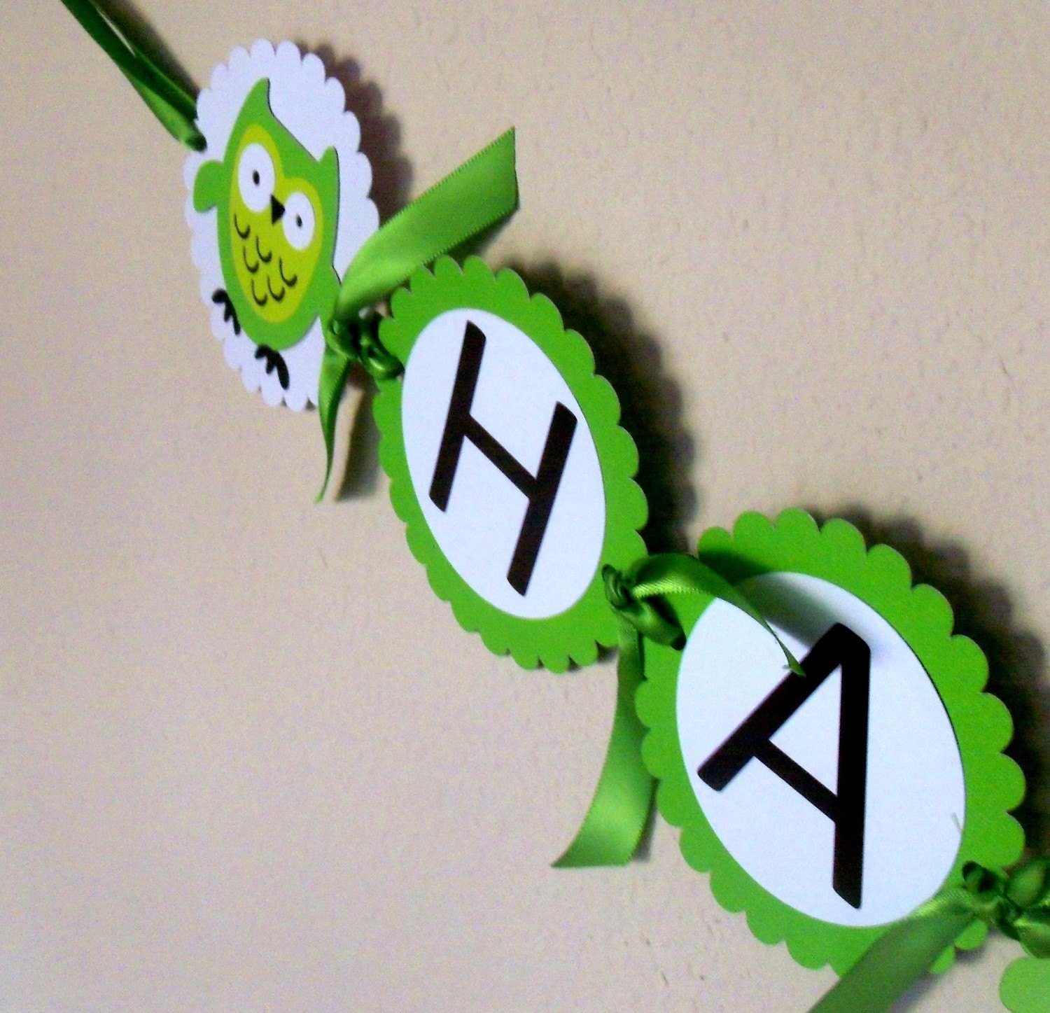 Owl Birthday Banner - (light green, lime green, white, black) - Owlee the Owl Collection