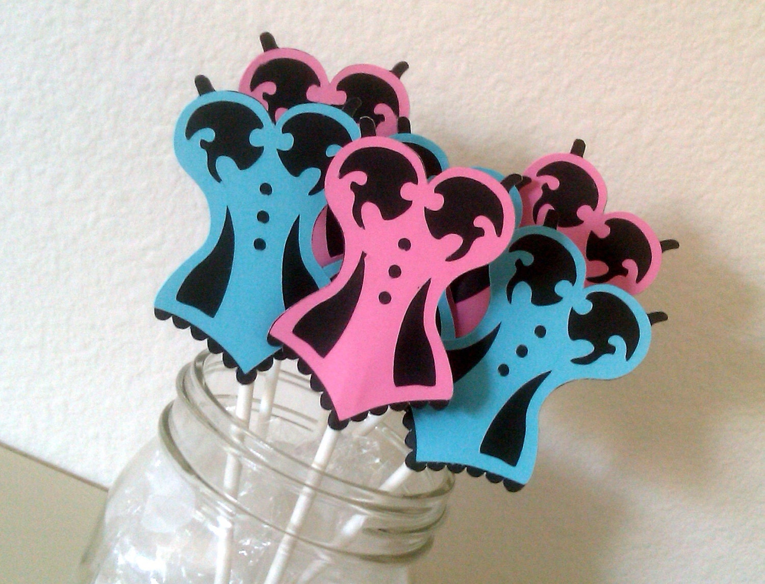 Fun Corset Cupcake Toppers - Bachelor or Bachelorette Party - (pink, turquoise, & black ) - set of 12