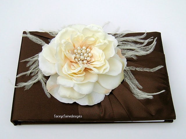 Wedding Guest Book - READY TO SHIP - chocolate brown and creamy ivory