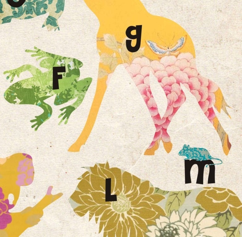 SPRING SALE - A3 size Animals Alphabet Poster in vintage style
