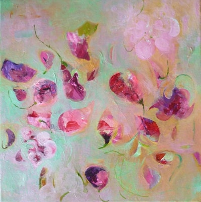 SWEET PEAS Original Abstract Painting on Stretched Canvas12x12
