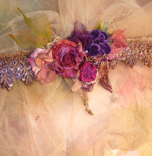 Necklace Choker Hand Embroidered Beautiful Artisic Textiles from Silk, Beads, Velvet, Violet, Gold(tone),......