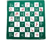 Vintage Christmas Hankie, Rare Designer Hanky, Unusual Game Board Design Spells Merry Christmas, Green & White Squares, Collectible - CUSHgoods