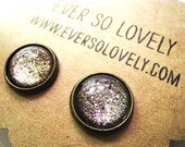 gold dust and pink lavender summer nights and starry skies - handmade sparkly metallic nickel free post earrings