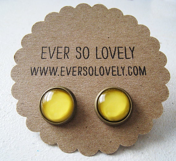 ON SALE - canary yellow round earrings - nickel free post - summer nights and shooting stars
