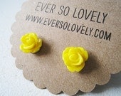 canary yellow rose earrings nickel free post handmade earrings - summer garden party