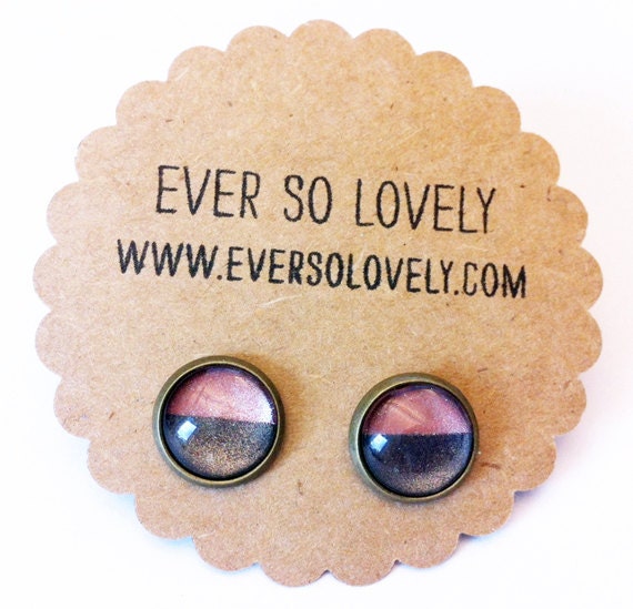 pink and gray striped metallic earrings handmade nickel free post - summer nights and starry skies