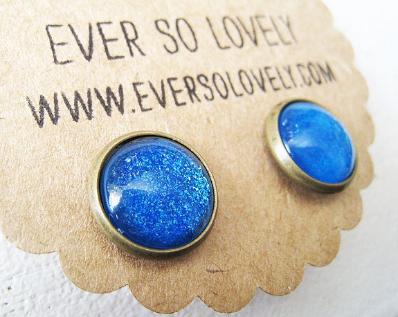 polar ice blue earrings - handmade arctic turquoise sparkly metallic nickel free round post earrings