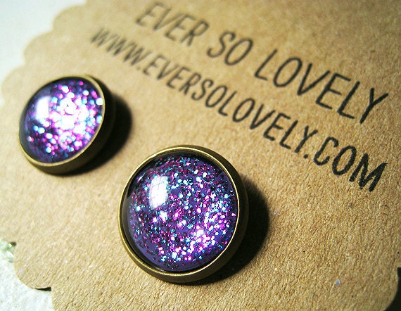 ON SALE - periwinkle starry skies - handmade blue violet purple sparkly metallic nickel free post earrings