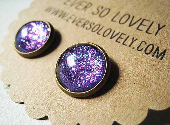 ON SALE - periwinkle starry skies - handmade blue violet purple sparkly metallic nickel free post earrings