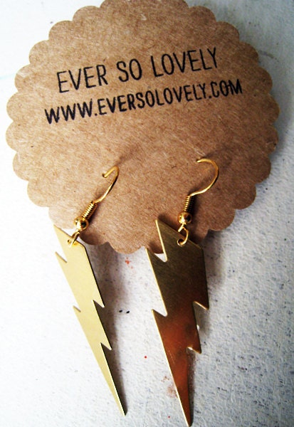 High Voltage Gold Earrings - Thunderbolt Lightning Long 14K Gold Dangle Earrings - Summer Storm Earrings