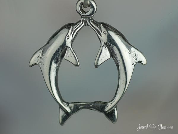 Kissing Dolphins Charm Sterling Silver for Love Ocean or Dolphin Themes