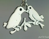 Kissing Lovebirds Charm Small Sterling Silver Love Birds Flat Shiny