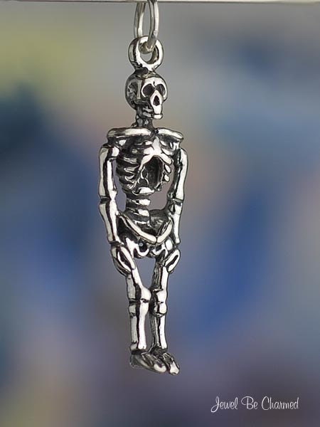Skeleton Charm Sterling Silver Human Bones for Halloween or Doctor