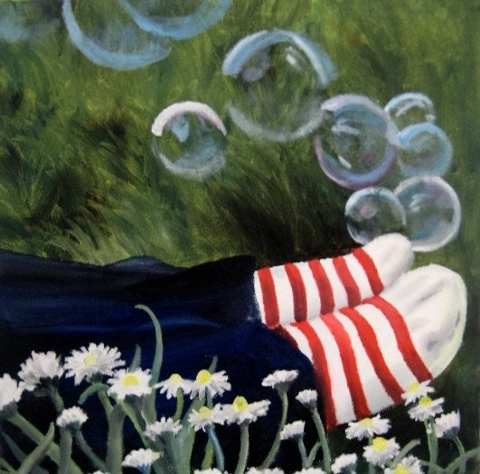 5x5 Fine Art Giclee Print of Original Oil Painting - Whimsical Summer Day - Benefits Charity