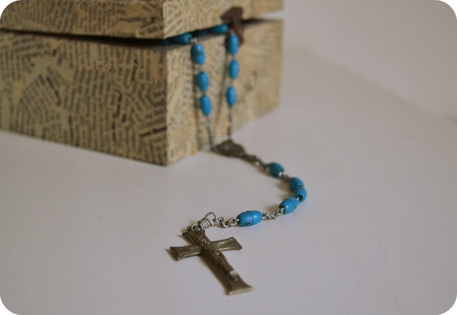 Bright Blue Beaded Vintage Rosary