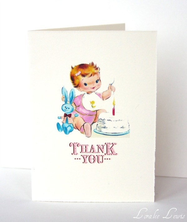 Thank You Note . Vintage First Birthday (GIRL) Collection . by Loralee Lewis