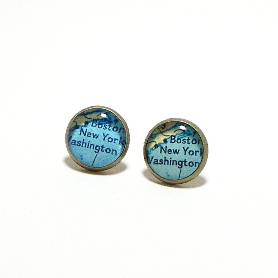 New York, New York 1970s Map Earrings