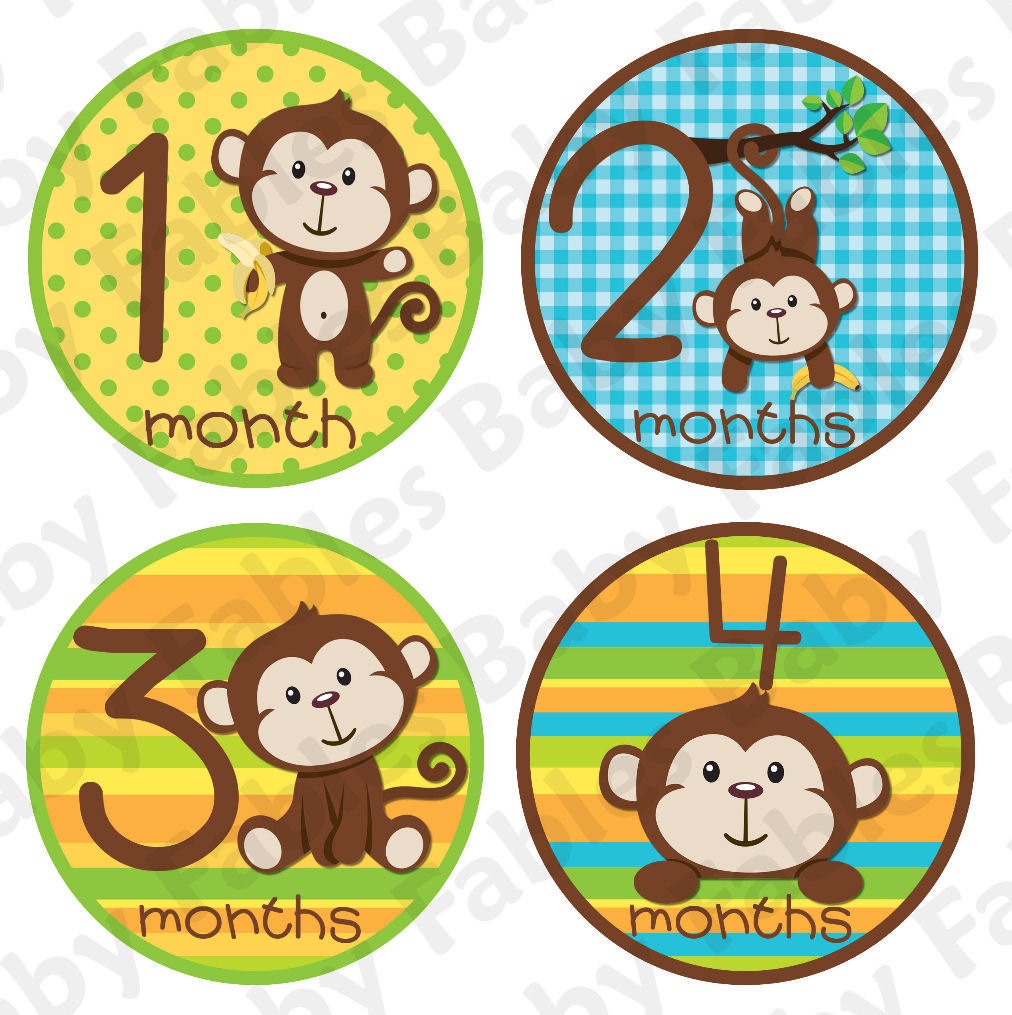 Monthly Baby Onesie Stickers - Monkey Boy NEW Just Born sticker included