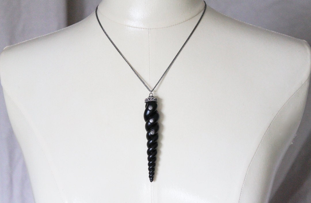 Black Studded Unicorn Horn Necklace