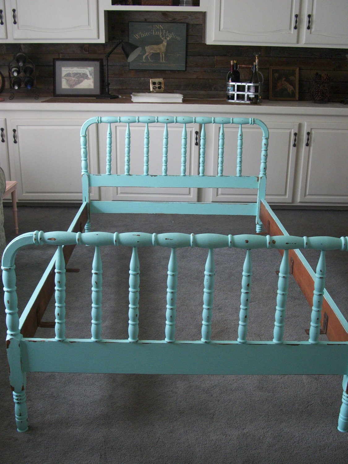 RESERVED FOR SASHA / Antique Distressed Spindle Bed