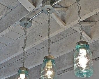 Handcrafted Blue Mason Jar 3-Light Track-light