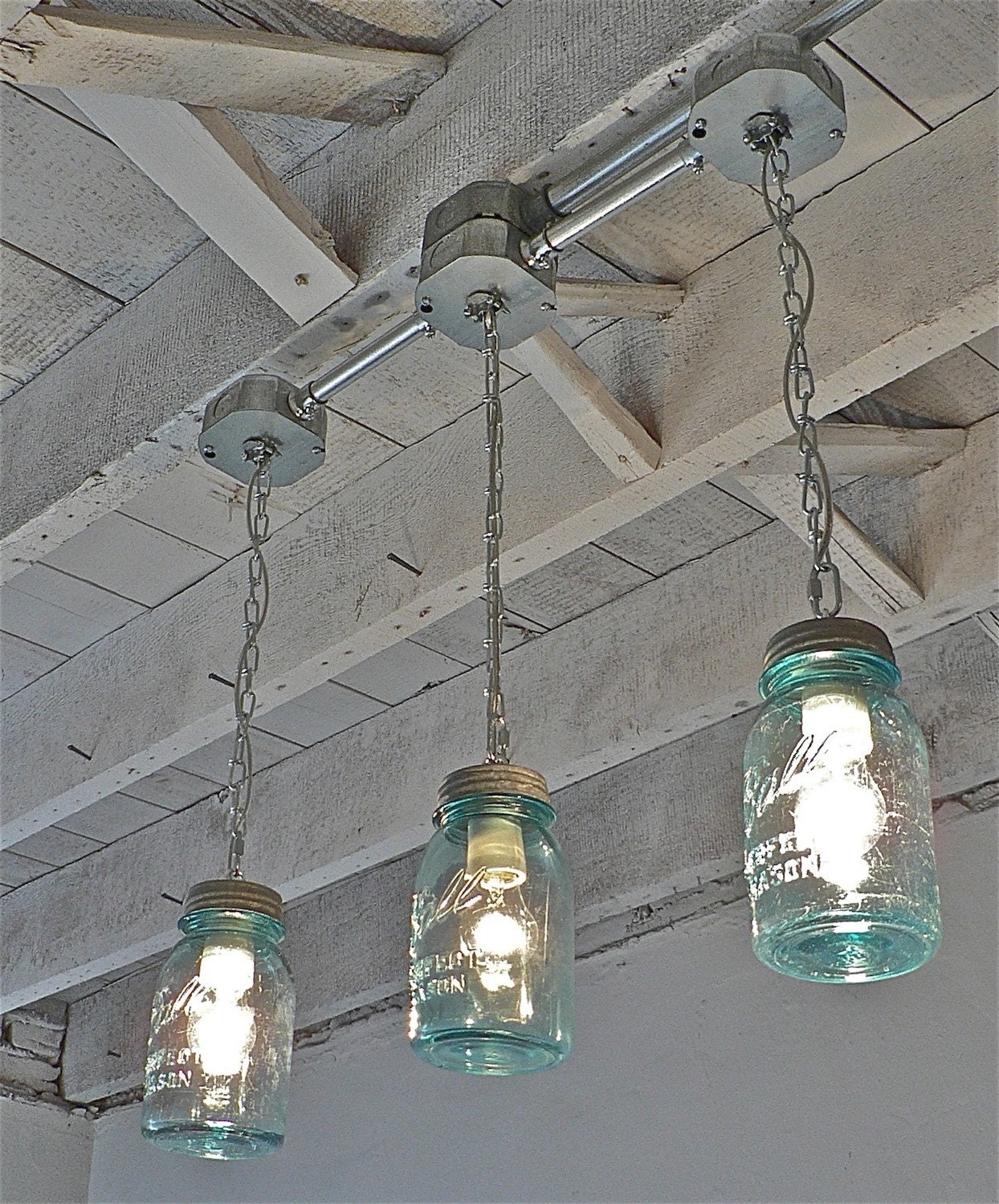 Handcrafted Blue Mason Jar 3-Light Track-light