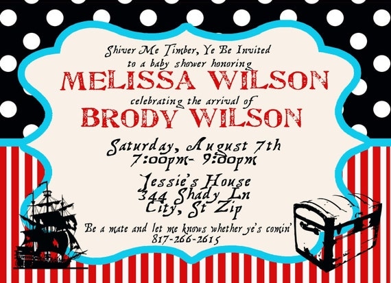 pirate theme baby shower invitation custom purchase and you print