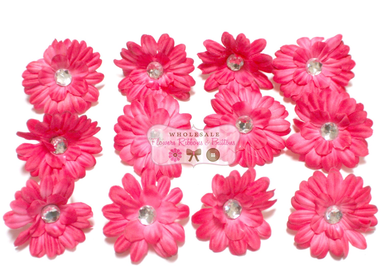12 2" Hot Pink Gerbera Daisy Flowers